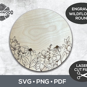 SVG Engraved Floral Laser Cut File, Flower Digital Download, Glowforge Floral File, Baby Nursery Sign Maker, Wedding Sign File