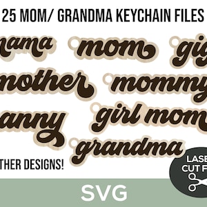 Mom Keychain Laser SVG Bundle, Mama Keychain File, Glowforge Keychain File, Mother&#39;s Day Laser File Gifts, Mother Laser SVG Groovy Keychain