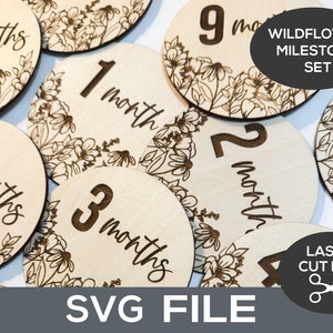 Fichier laser SVG d'étape importante de fleurs sauvages de bébé fille, fichier d'étapes importantes de fleur, fichiers laser coupés cadeau bébé fille
