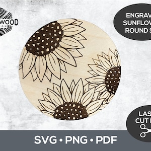 SVG gegraveerd zonnebloem bloemen laser gesneden bestand, bloem digitale download, Glowforge zonnebloem bestand, bloem SVG laserbestand, Glowforge bloem SVG