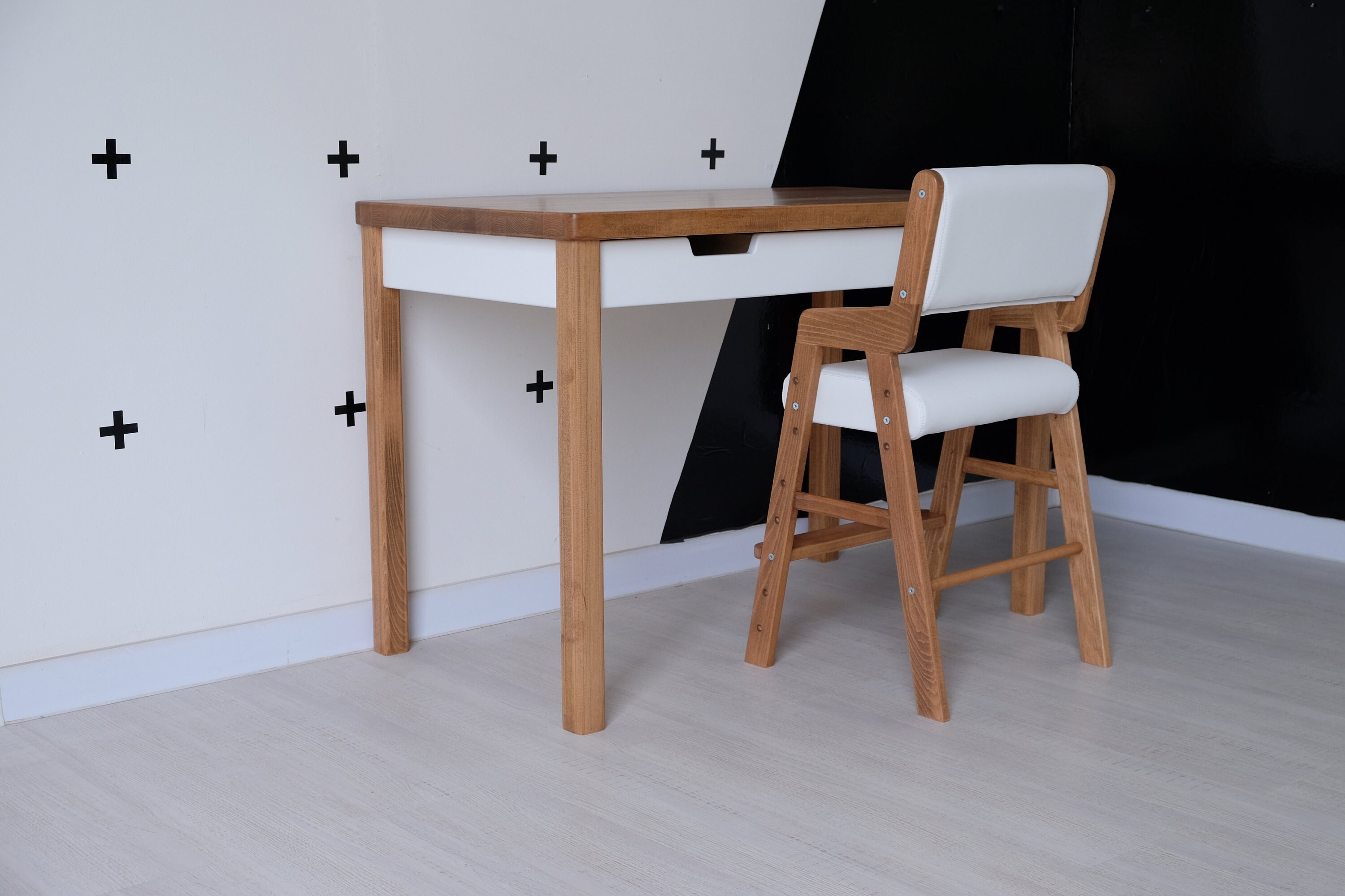 High chair White Vegan leather high chair Wooden Stool for Etsy