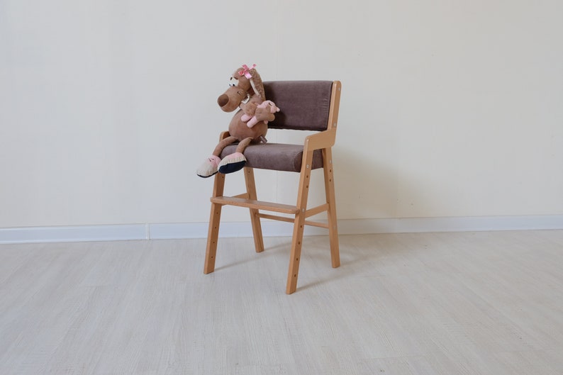 Adjustable baby chair Brown velvet seat wooden toddler high Etsy