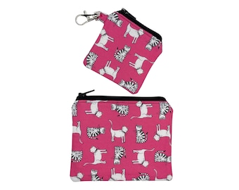 Tiny Zipper Pouch for Purse, Coin Pouch with Zipper, Ear Bud Pouch with Keychain Clip, Mini Zipper Bag, Gift for Cat Lover