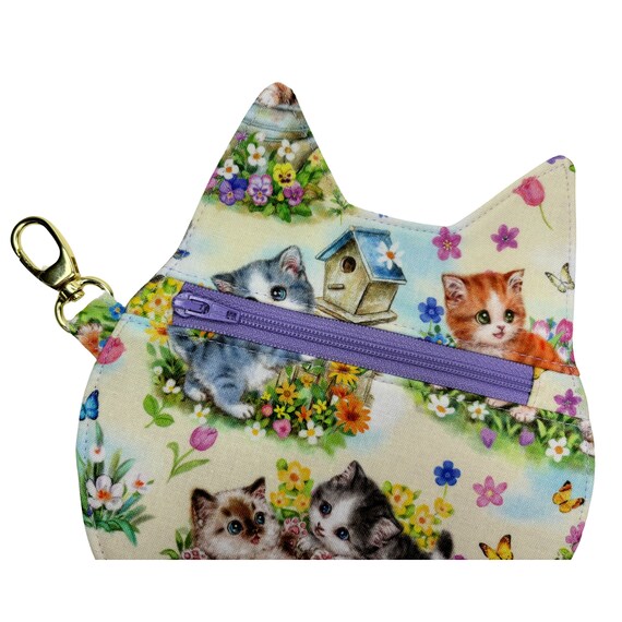 Cat Shaped Zipper Pouch Small Zipper Bag Kitty Pouch Coin Pouch with Keychain Clasp Gift for Cat Lover Zipper Bag with Clip Etsy