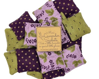 Lavender Sachets, Mini Set of 6 - 2 Inch Sachets, Drawer Sachets, Wedding Shower Gift, Bridal Shower Gift