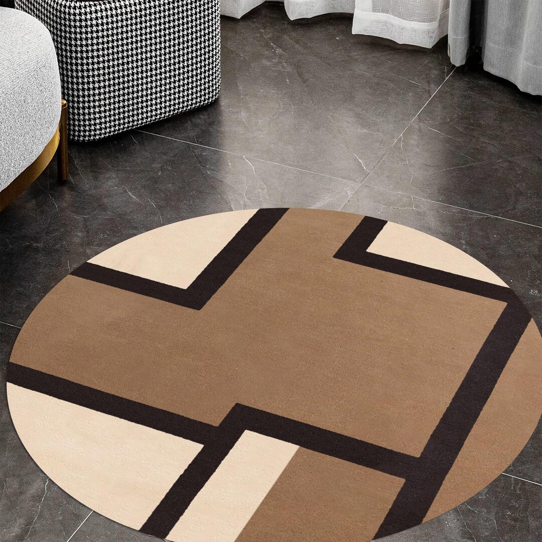 Round Modern Geometric Rug 6ft: Hand Tufted Wool Area Carpet - Etsy