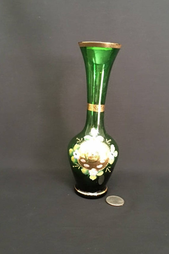 Vintage Tall Green Glass Vase Made In Japan By Nasco Gold Etsy