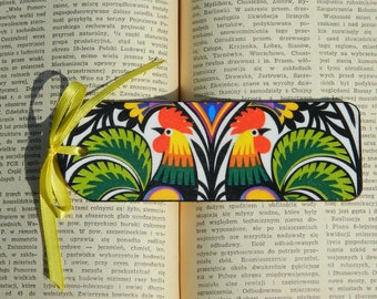 Polish folk bookmark, Wooden bookmark with folk rooster, Gift made in Poland for book lovers, Polish paper cuttings