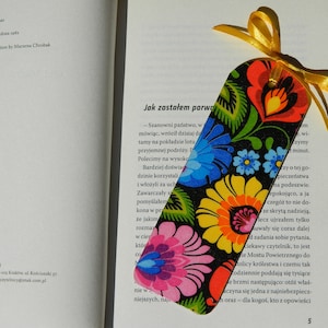 Black bookmark with multicolored folk flowers for women, Christmas gift for reader, Colourful floral pattern, Polish folk art for book lover