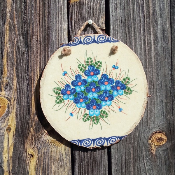 Polish folk art, Boleslawiec polish pottery motif, White with blue and green floral design, folk flowers home décor, Gift made in Poland