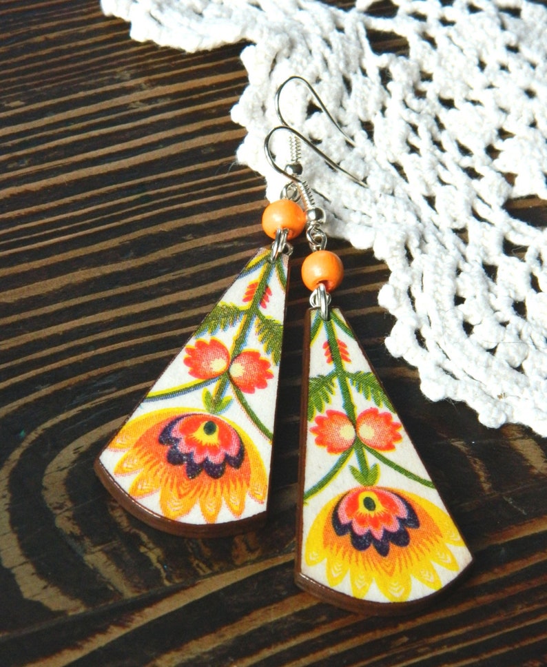 Polish folk art Nature inspired jewelry Flowers earrings Etsy
