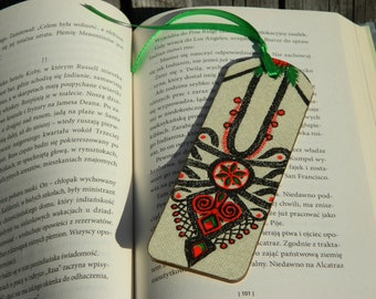 Bookmark with a traditional ornament from the Polish Tatra Mountains, Cheap gift for man with parzenica, Book lover, Rustic page mark