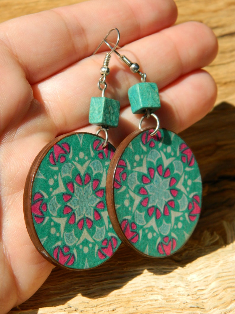 Green mint azure pink earrings Contrasting brightly colored Etsy