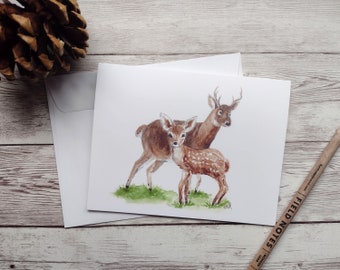 Deer and Fawn Father's Day Card, 4 x 5.5 Inch Blank Greeting Card with White Envelope