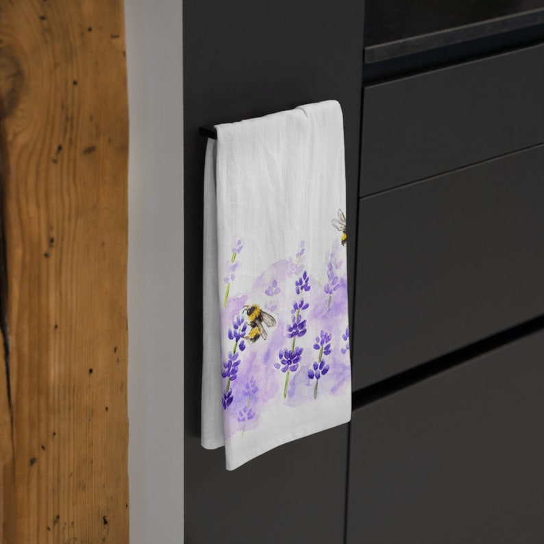 Lavender and Bumblebee Cotton Tea Towel image 3