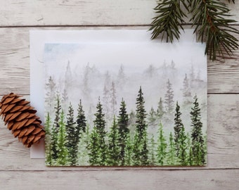 Pine Tree Christmas Card, Blank Christmas Tree Card with White Envelope, Colorado Forest Winter Holiday Note Card, Evergreen Cards