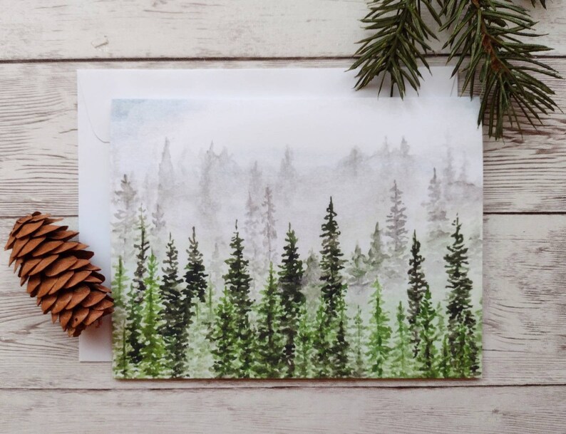 Pine Tree Christmas Card, Blank Christmas Tree Card with White Envelope, Colorado Forest Winter Holiday Note Card, Evergreen Cards image 1