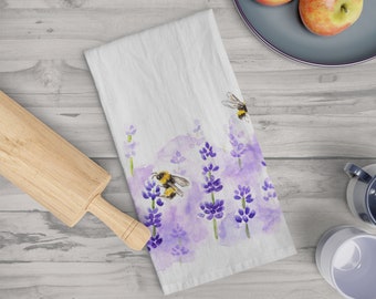 Lavender and Bumblebee Cotton Tea Towel