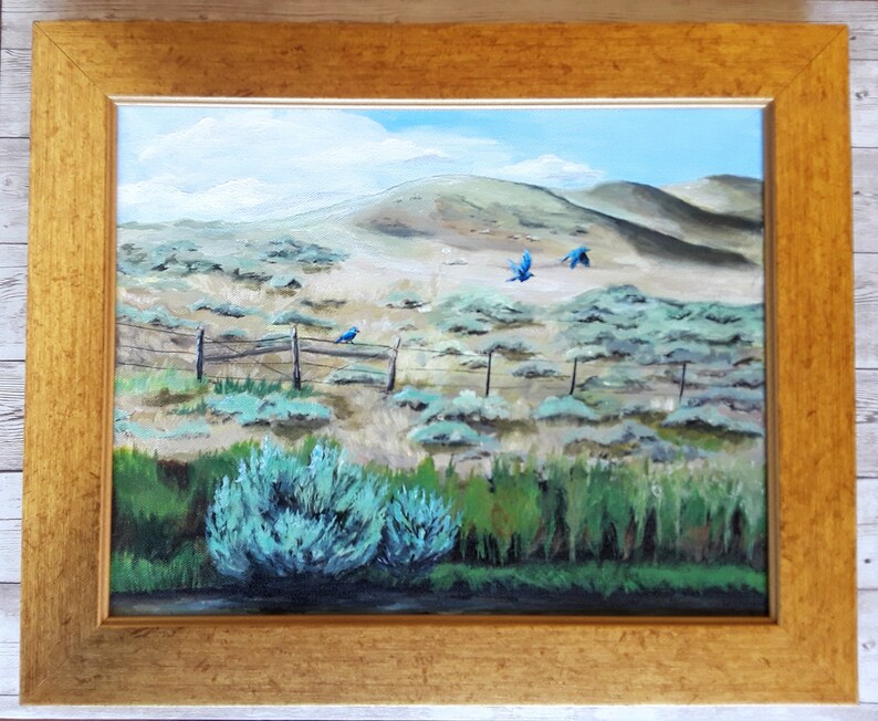Original Acrylic Western Landscape Art With Gold Frame Image 0
