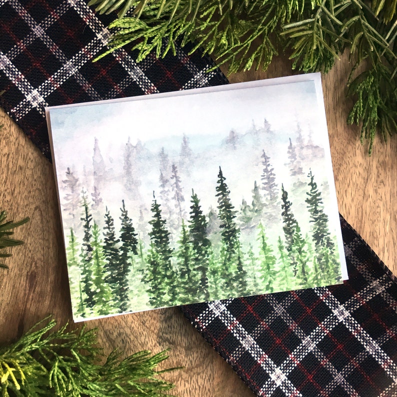 Pine Tree Christmas Card, Blank Christmas Tree Card with White Envelope, Colorado Forest Winter Holiday Note Card, Evergreen Cards image 2