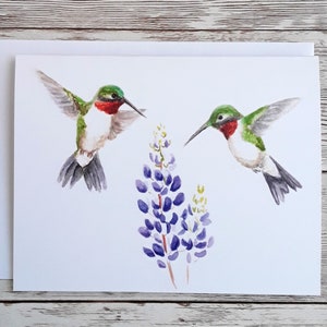 Hummingbird Card, Bird Watercolor Art Blank Greeting Card and White Envelope, 4 x 5.5 Inches image 5