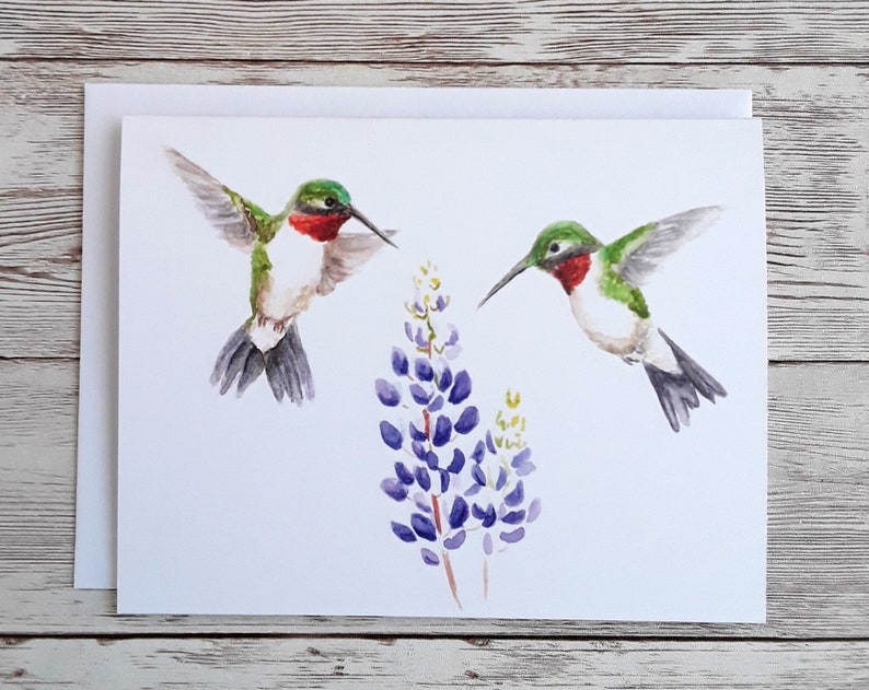 Hummingbird Card, Bird Watercolor Art Blank Greeting Card and White Envelope, 4 x 5.5 Inches image 5