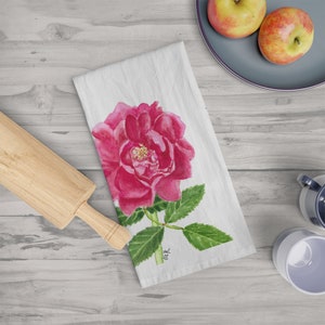 Pink Wild Rose with Bumblebee Cotton Tea Towel image 1