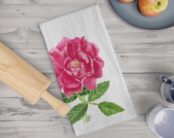 Pink Wild Rose with Bumblebee Cotton Tea Towel