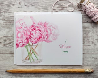 Mother's Day I love you Peony Blank Greeting Cards White Envelopes, 4 x 5.5 Inches