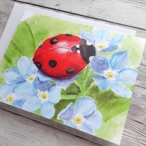 Ladybug and Forget-me-not Blank Greeting Card, 4 x 5.5 Inch Folded Notecard with White Envelope image 3