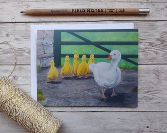 Mama and Baby Ducks Greeting Card, 4 x 5.5 Inch Blank Card with White Envelope