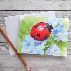 Ladybug and Forget-me-not Blank Greeting Card, 4 x 5.5 Inch Folded Notecard with White Envelope image 2