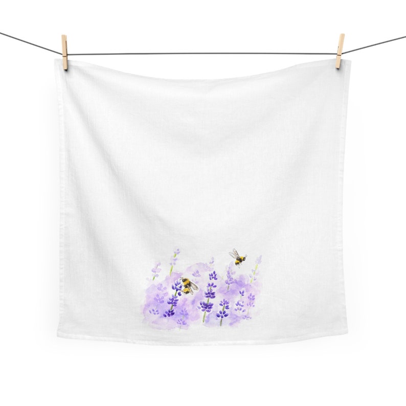 Lavender and Bumblebee Cotton Tea Towel image 2