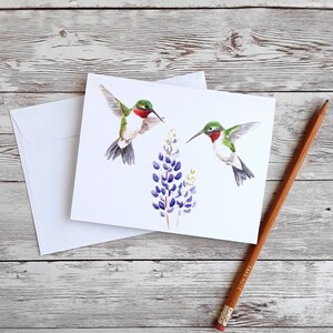 Hummingbird Card, Bird Watercolor Art Blank Greeting Card and White Envelope, 4 x 5.5 Inches Single Card