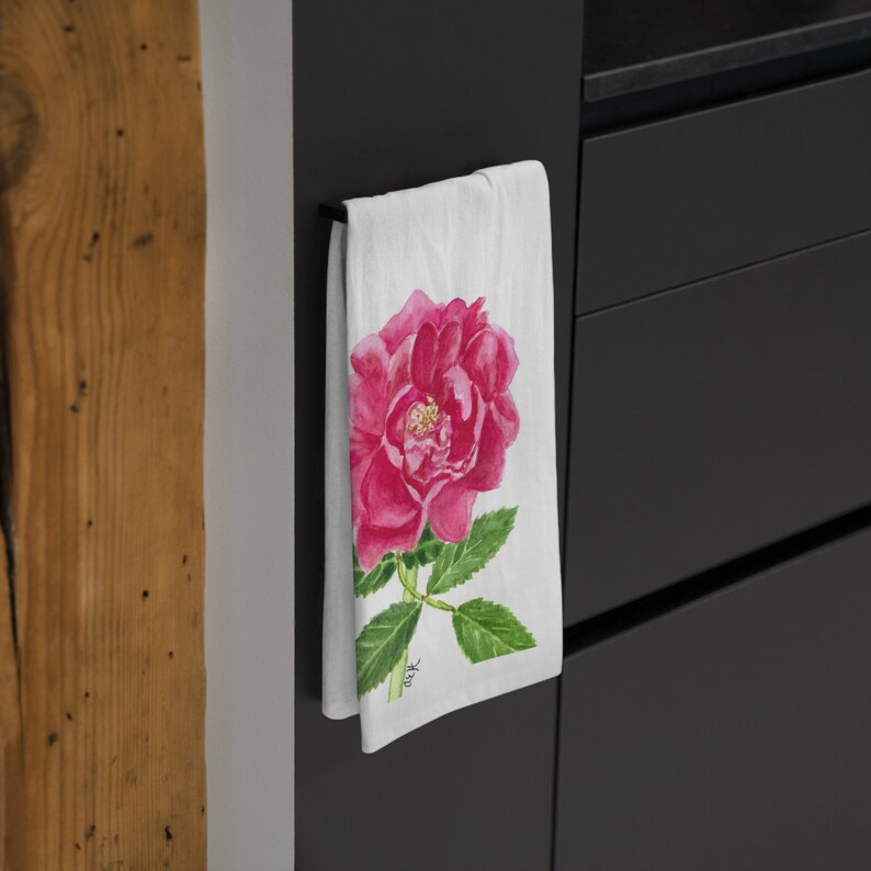 Pink Wild Rose with Bumblebee Cotton Tea Towel image 3