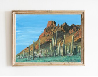 Arizona Sonoran Desert Art Print, UNFRAMED Landscape Painting