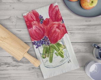 Pink Tulips Cotton Tea Towel