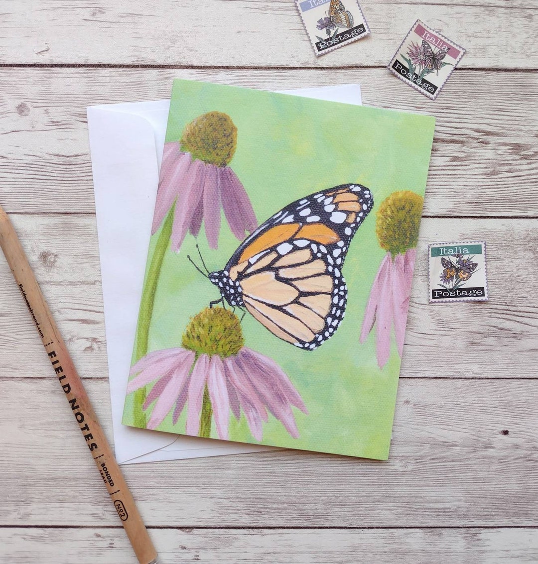 Monarch Butterfly Card, Butterfly and Flowers Blank Greeting Card With ...