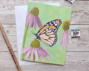 Monarch Butterfly Card, Butterfly and Flowers Blank Greeting Card with White Envelope, 4 x 5.5 Inches