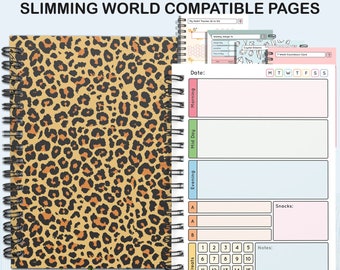 Slimming World compatible with ,Any Diet,  Food Diary, Planner,Weight Watchers, Calorie,  Tracker, Journal,Notebook, Weight loss, A6 Leopard