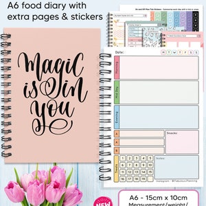 Works with Slimming World ,Any Diet, Food Diary, Planner,Weight Watchers, Calorie,Keto,etc  Tracker, Journal,Notebook, Weight loss, A6 Magic