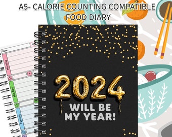 Calorie Counting, Slimming,2024 Diet, Food Diary, Tracker, Journal,Notebook, Weight loss, A5 Organiser,Log,Filofax,12 Week Planner