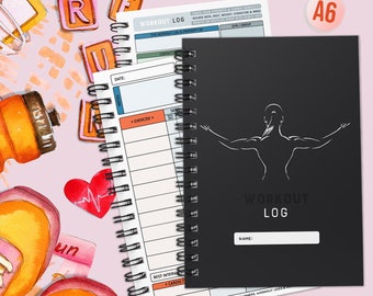 A6 Gym, Workout Log Diary,Book, weights, gains, speed, easy, tracker, log, 500 Exercises, Fitness, Pocket Size,Reps, Sets, Done C4 Blk Lady