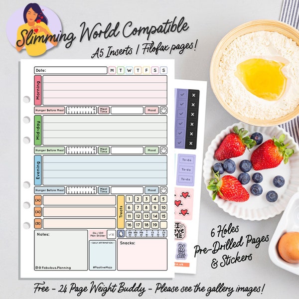 SLIMMING WORLD Compatible Diet Food Diary planner PAGES, Inserts, Filofax, Organiser weight loss, tracker, log, 12 Week, Journal- A5