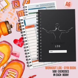 A6 Gym, Workout Log Diary,Book, weights, gains, speed, easy, tracker, log, 500 Exercises, Fitness, Pocket Size,Reps, Sets, Done C4 Blk Lady
