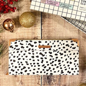 Faux cuero de las mujeres monedero cartera titular de la tarjeta, damas, hecho a mano, dálmata, cierre de cremallera, efectivo, regalo, clutch, largo, bolso, titulares de tarjetas, bolsillo