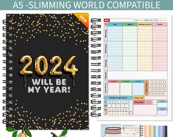 SLIMMING WORLD Compatible  food planner, weight loss, diary journal tracker, log, 7 wks, measurements meal planning organiser *New Year 2024