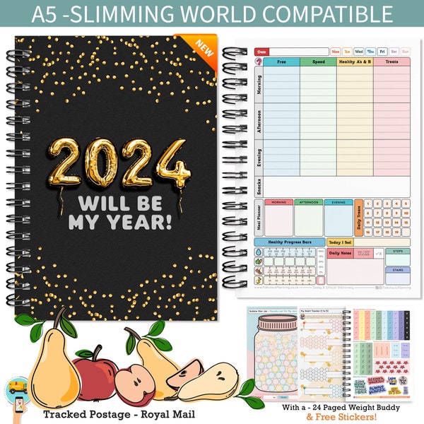 SLIMMING WORLD Compatible  food planner, weight loss, diary journal tracker, log, 7 wks, measurements meal planning organiser *New Year 2024