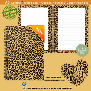 A5-NEW Notebook, planner, journal, gift, student,office,teacher, wire bound & lined pages, bujo dots, recycled,vegan friendly,10+ Leopard