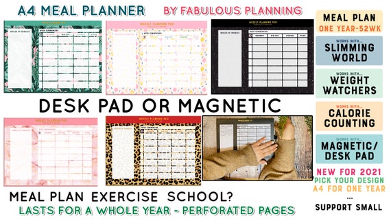 A4 Meal Planner MAGNETIC- ONE YEAR- Slimming World, Weight Watchers,Calorie, Keto Diet Plan,Notes, Food,School,Gym, 52 Weeks -Choose Design